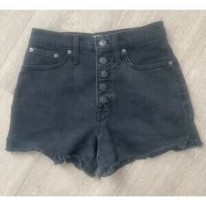 Madewell High Rise Button‎ Fly Black Denim Short 3” Size 25